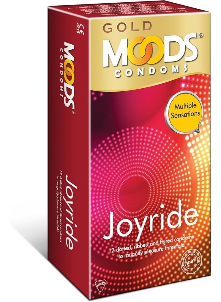 Moods Gold Joyride Condoms Dotted Ribbed & Flared 12 Pieces - Image 1